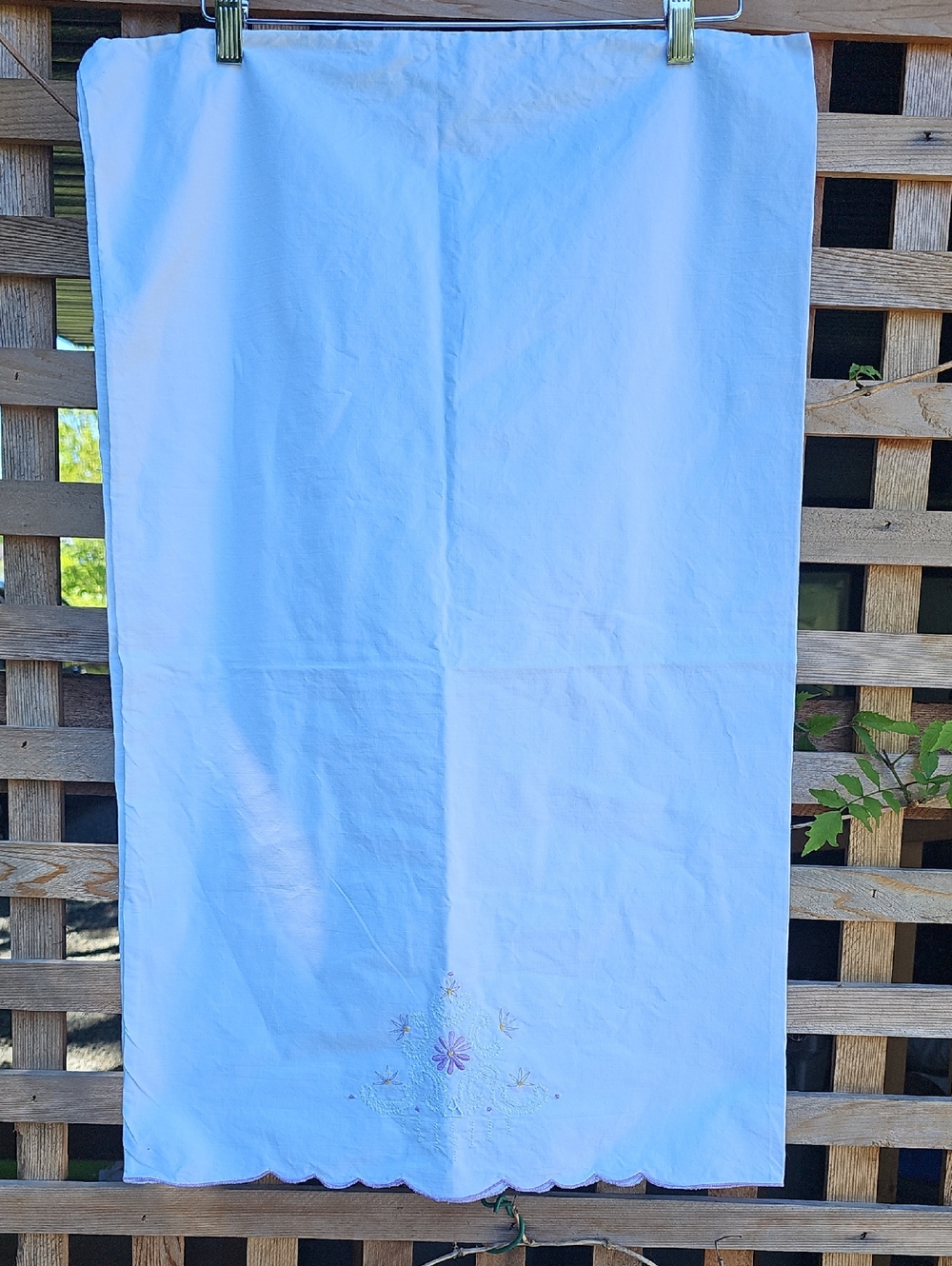 Pair Of White Embroidered Cotton Pillowcases